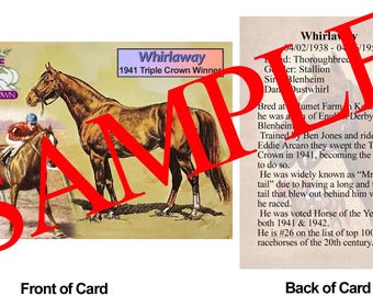 Whirlaway Race Horse Trading Card 1941 Preakness Stakes Winner Triple Crown Winner