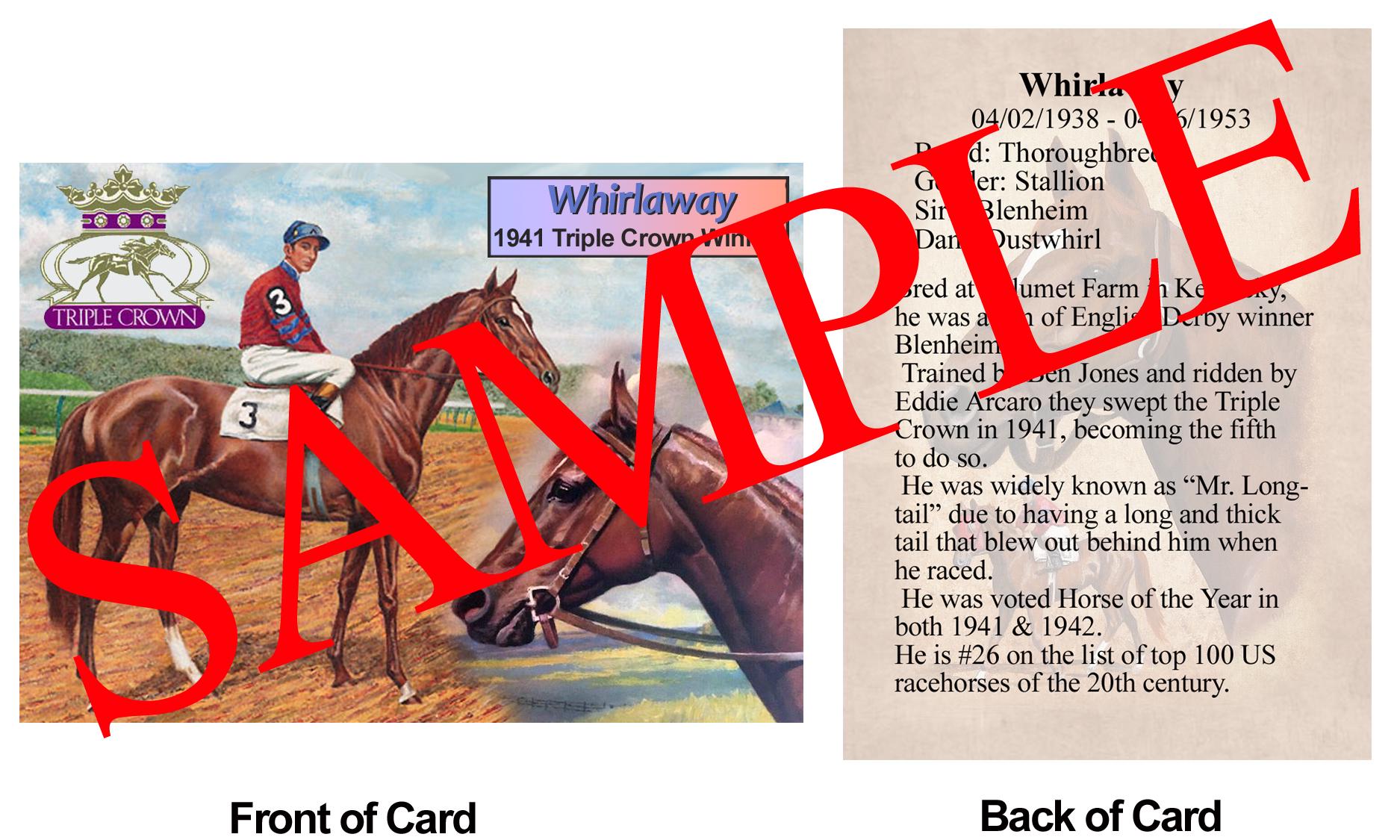 Whirlaway Race Horse Trading Card 1941 Belmont Stakes Winner Triple Whirlaway Race Horse Trading Card 1941 Belmont Stakes Winner Triple