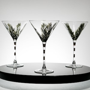 Vintage Palm Tree hand painted Martini glass,  Barware  Vintage Glassware, Set of 3 , New Years Eve Party