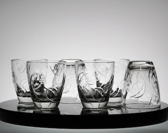 Rocks glass, set of 6 leaf design cocktail glasses, Great for whiskey, scotch, high ball cocktails & double shots, New Years Eve Party