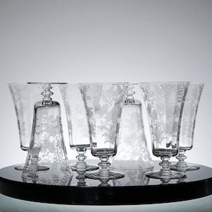 Vintage Lace etched Crystal Glass Set with Lace Pattern Ice Tea/Water Glasses VTG Bar Decor Set of 7  Vintage Glassware