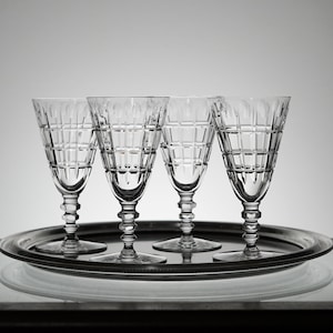 Vintage Crystal Cocktail Glass Set of 4, VTG Wine Glass Set, Holiday Party New Years Eve, Crystal Stemware, Anniversary Gift or Wedding Gift