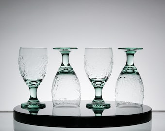 Vintage Textured Green glass set of  4, whiskey tumbler glasses, cocktail glass, scotch glass , lowball glass barware, retro barware