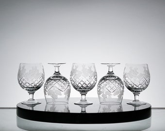 Vintage Crystal Brandy Snifter, set of 5, Pressed Crystal Glass Set, VTG Cocktail Glass, Cocktail Glasses Rum Snifter