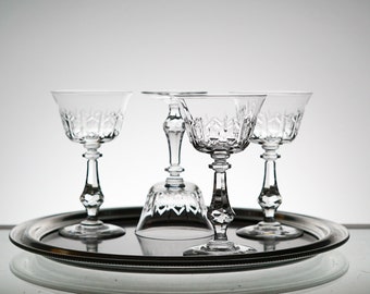 Crystal Glassware Vintage / Set of 4 /  Holiday Party / Etched Crystal Coup Glasses Champaign VTG Bar Set Valentines Day Gift