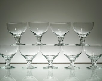 Crystal Coup Set of 9, VIntage Cocktail Glassware, Holiday Party Glass Set, VTG Mad Men Barware - Vintage Glasses Bareware Kitchen