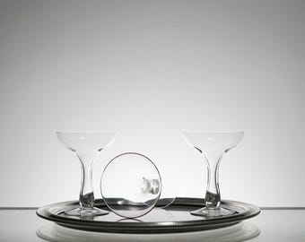 Hollow Stem Set of 3 Cocktail Glass, vintage barware mens gift for dad, elegant barware cocktail glasses, MCM