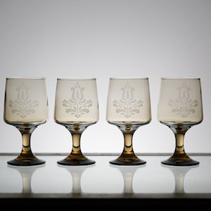 Vintage 1970s MCM Mid Century Modern Cocktail Glass - Set of 4, Brown Glass Set  Vintage Glassware , New Years Eve Party