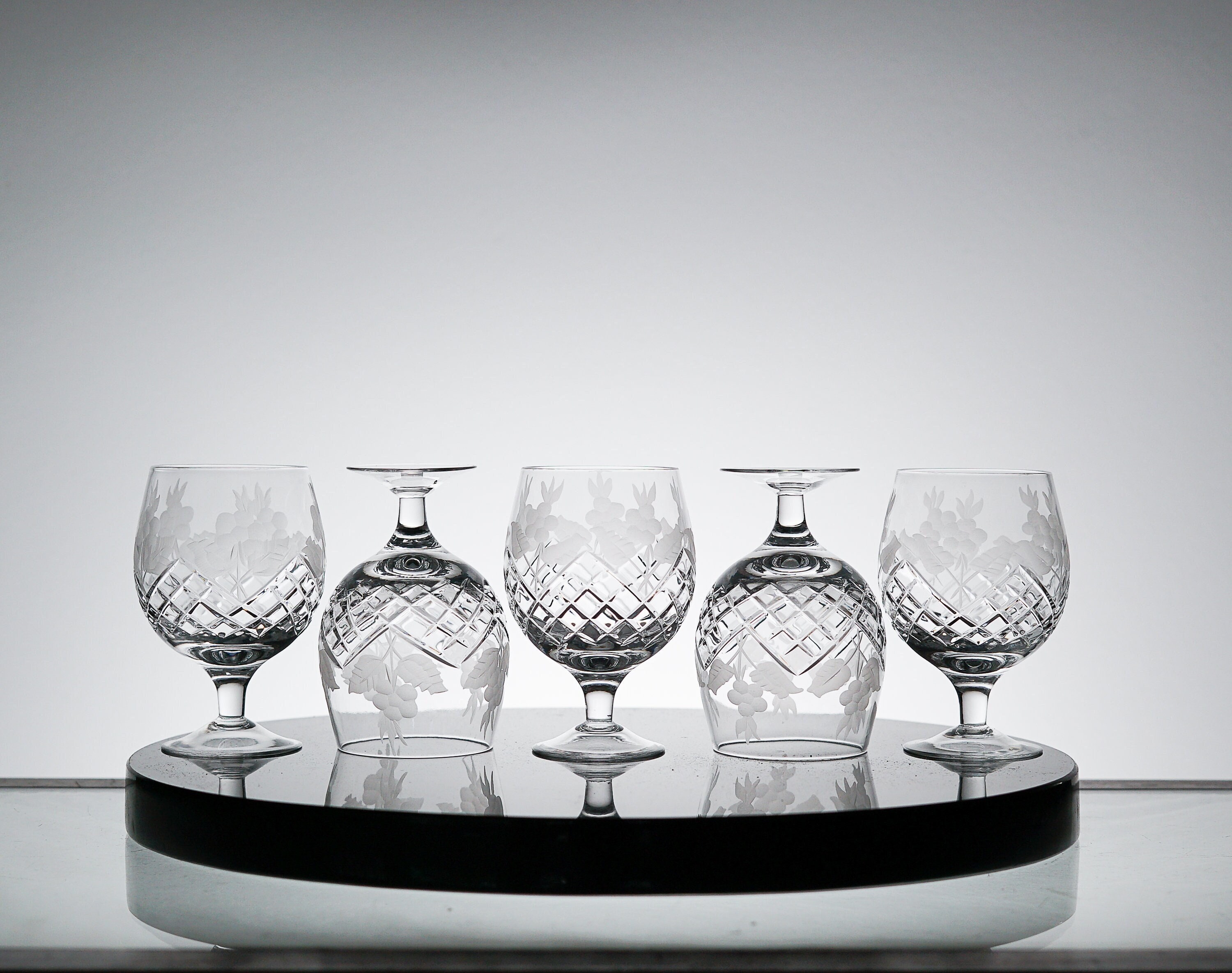 Vintage Crystal Brandy Snifter, Set of 5, Pressed Crystal Glass Set