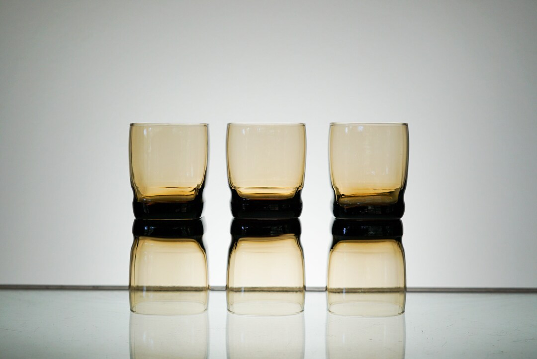 Mid Century Modern Glass Set Brown Tumbler Set of 6 MCM Etsy