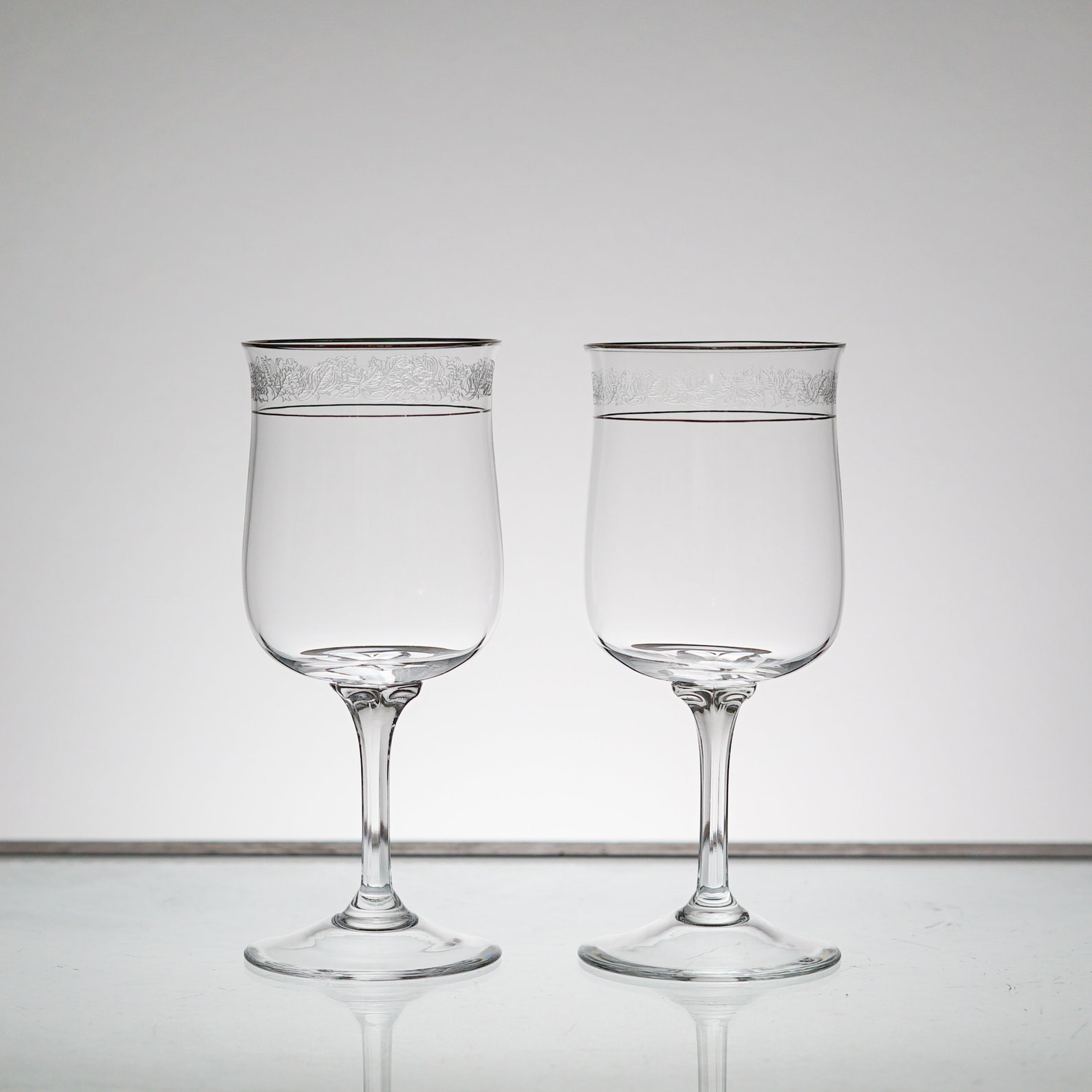 Vintage Wine Glass Lenox Crystal Etched Floral Platinum Rim Etsy