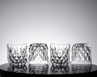 Pressed Glass Tumbler - Double Old Fashioned Rocks Glasses Set of 4