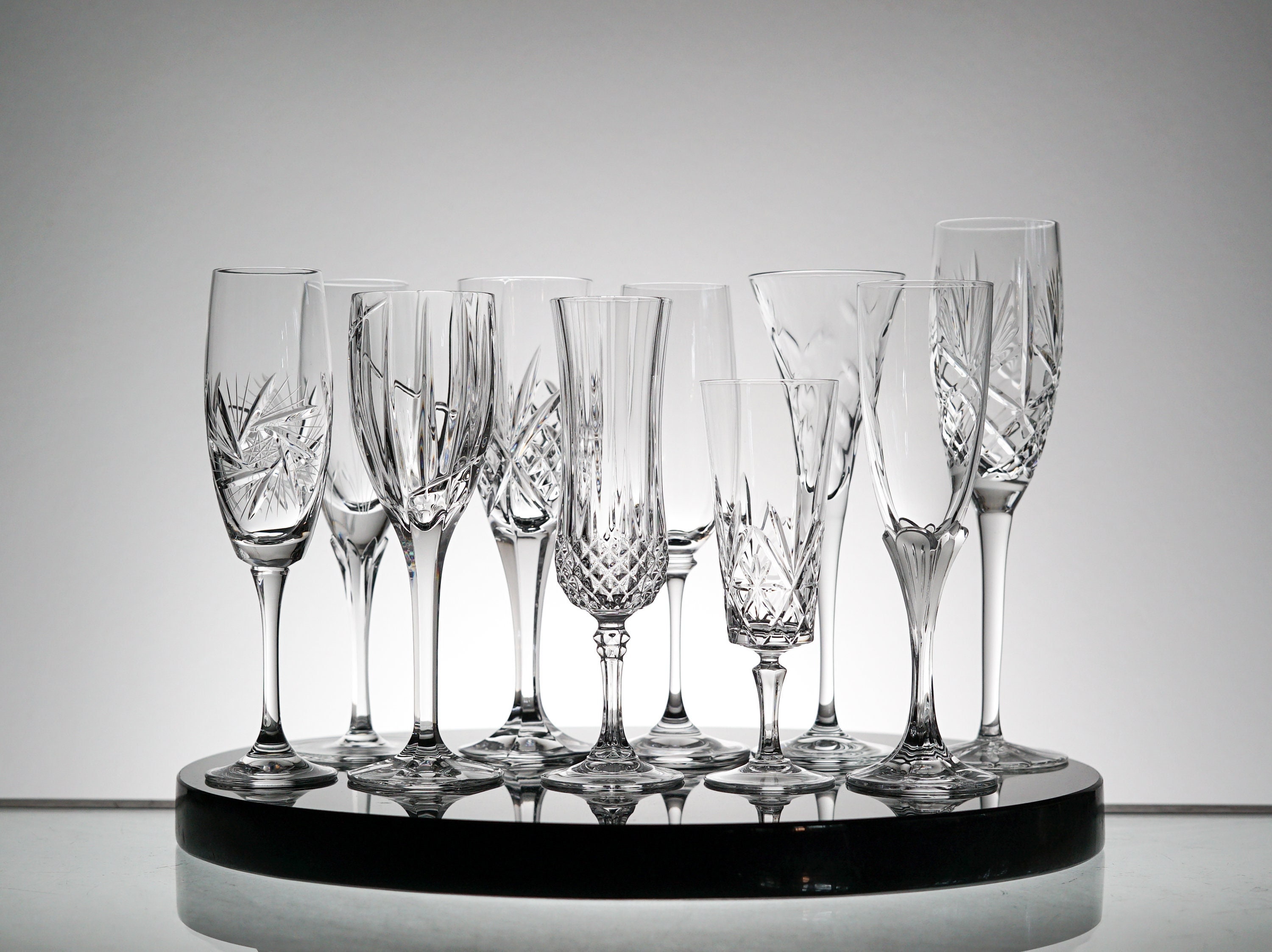 Ribbed cut crystal champagne flute