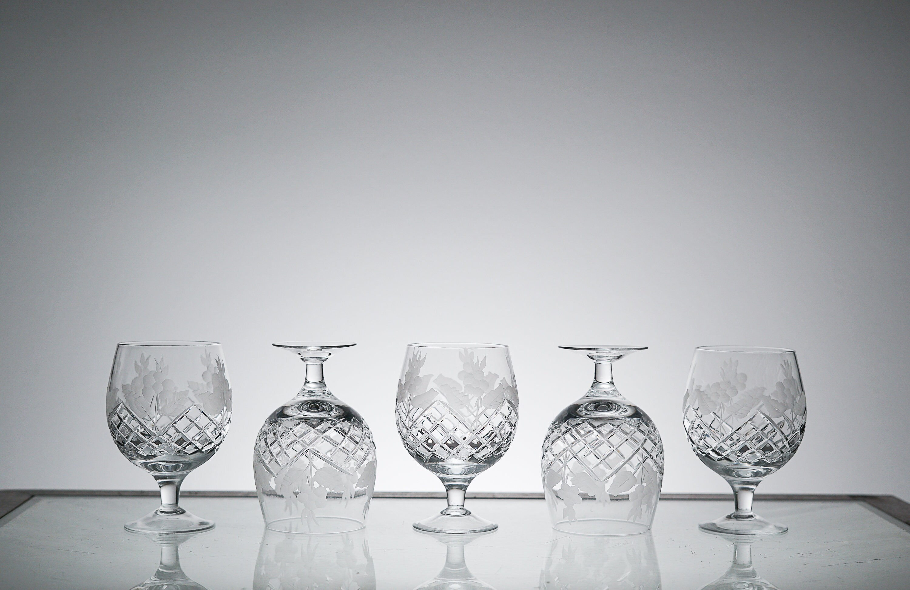 Vintage Crystal Brandy Snifter, Set of 5, Pressed Crystal Glass Set