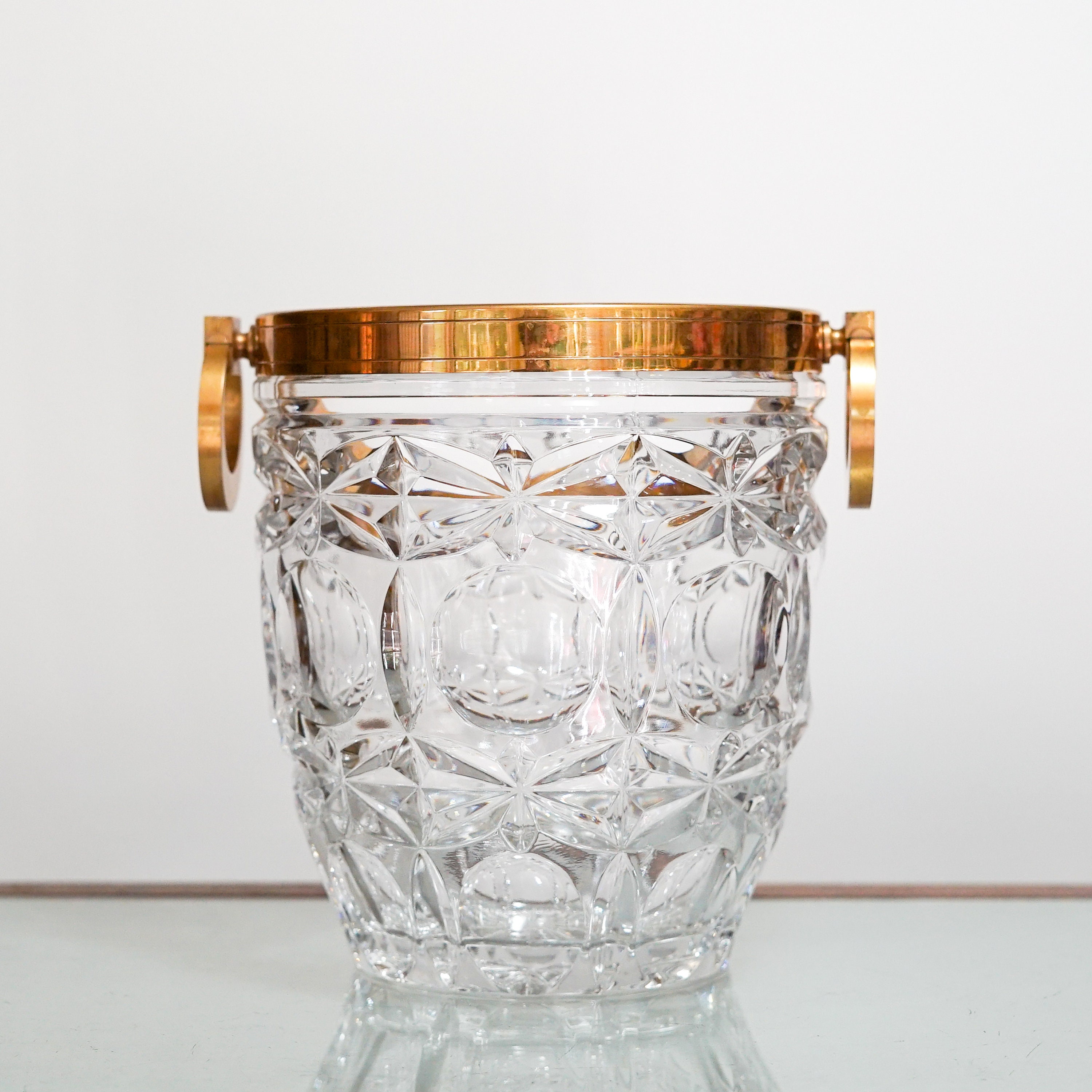 Vintage Glass Ice Bucket with Brass Handle and Trim Champagne Etsy
