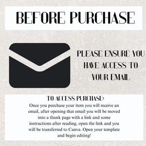 K&ouml;nnte beinhalten: Grafik mit dem Text &bdquo;VOR DEM KAUF&ldquo; und Anweisungen zum Zugriff auf einen Kauf. Ein schwarzes Umschlag-Symbol ist abgebildet. Der Text weist Benutzer an, sicherzustellen, dass sie E-Mail-Zugriff haben, und erkl&auml;rt den Vorgang nach dem Kauf.