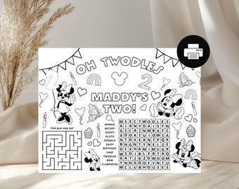 Minnie Geburtstag Malseite, Oh Twodles Minnie, Malseite zum 2.Geburtstag, Mädchen zweiter Geburtstag, Minnie Maus Bearbeitbare Sofortiger Download