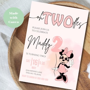 Oh twodles invitation Minnie Mouse invite for girls second birthday invitation Minnie mouse instant download Template