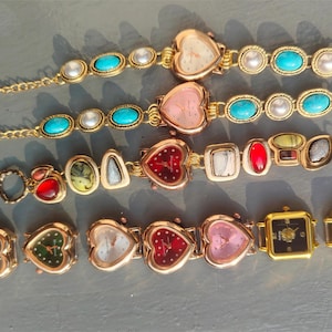 Vintage Heart Charm Bracelet Watch – Interchangeable Colorful Charms Women&#39;s Jewelry - Gift for Her