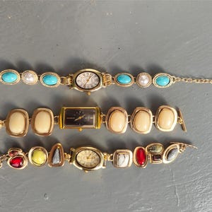 Vintage Turquoise & Pearl Watch Bracelet – Women&#39;s Statement Bracelet Watch Jewelry with Oval Face - Gift for Her