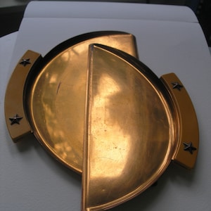 Vintage Art Deco sygnowany 2 szt. Chase Copper Crumber 1930s bakelitowe uchwyty Harry Laylon Era
