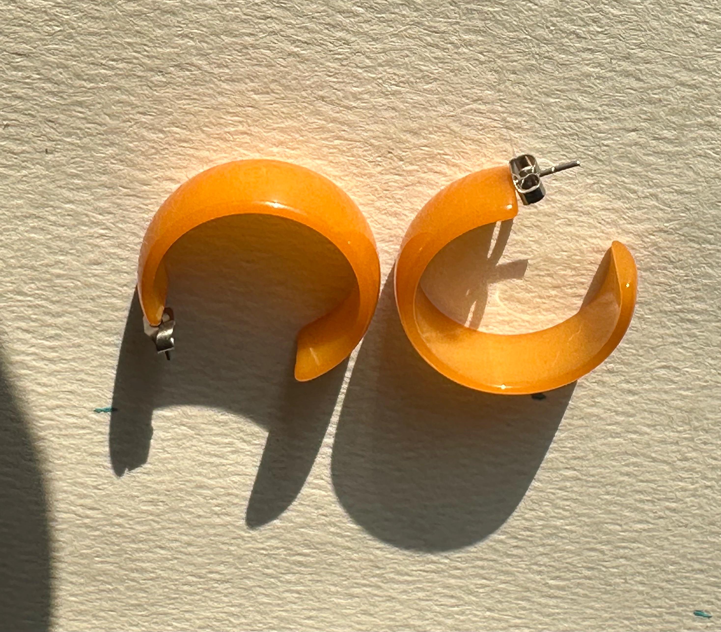 Wide Vintage Butterscotch Hoop Bakelite Pierced Earrings