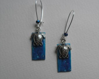 Signed Dalton Turtle Sea Earrings Kidney Wires Nautical Czech Beads