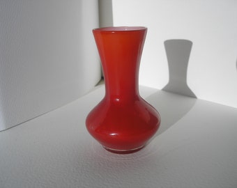 Vintage Mini Mid Century MCM Cased Red with White Vase 1960