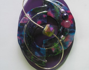 Signed Stephen Dalton Modernist Purple Pink Deco Pin Pendant Ruby Jade