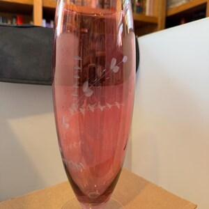 Large Vintage Etched Cranberry Glass Vases