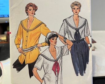 Vogue Patterns 9224 - 80s Misses'Sailor Collar Blouse with Variations Size 12 Bust 34 FF