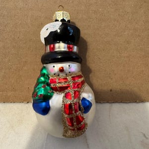Handblown Mercury Style Glass Snowman w/Top Hat Christmas Tree Ornament