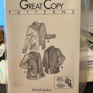 May include: A sewing pattern for a Bristol Jacket, with three different views of the jacket. The pattern is from Great Copy Patterns and is numbered #2420.