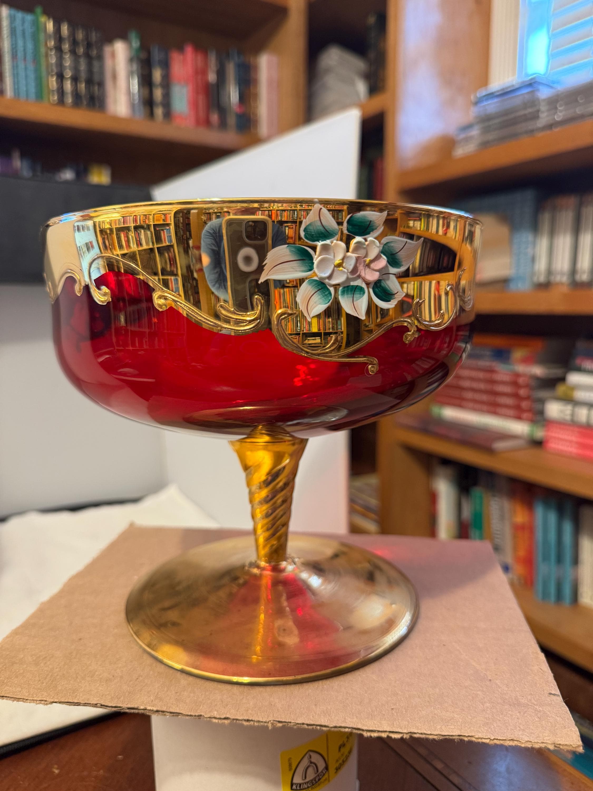 ヴィンテージ・美品】イタリア ムラーノガラス 金箔・気泡装飾 重厚