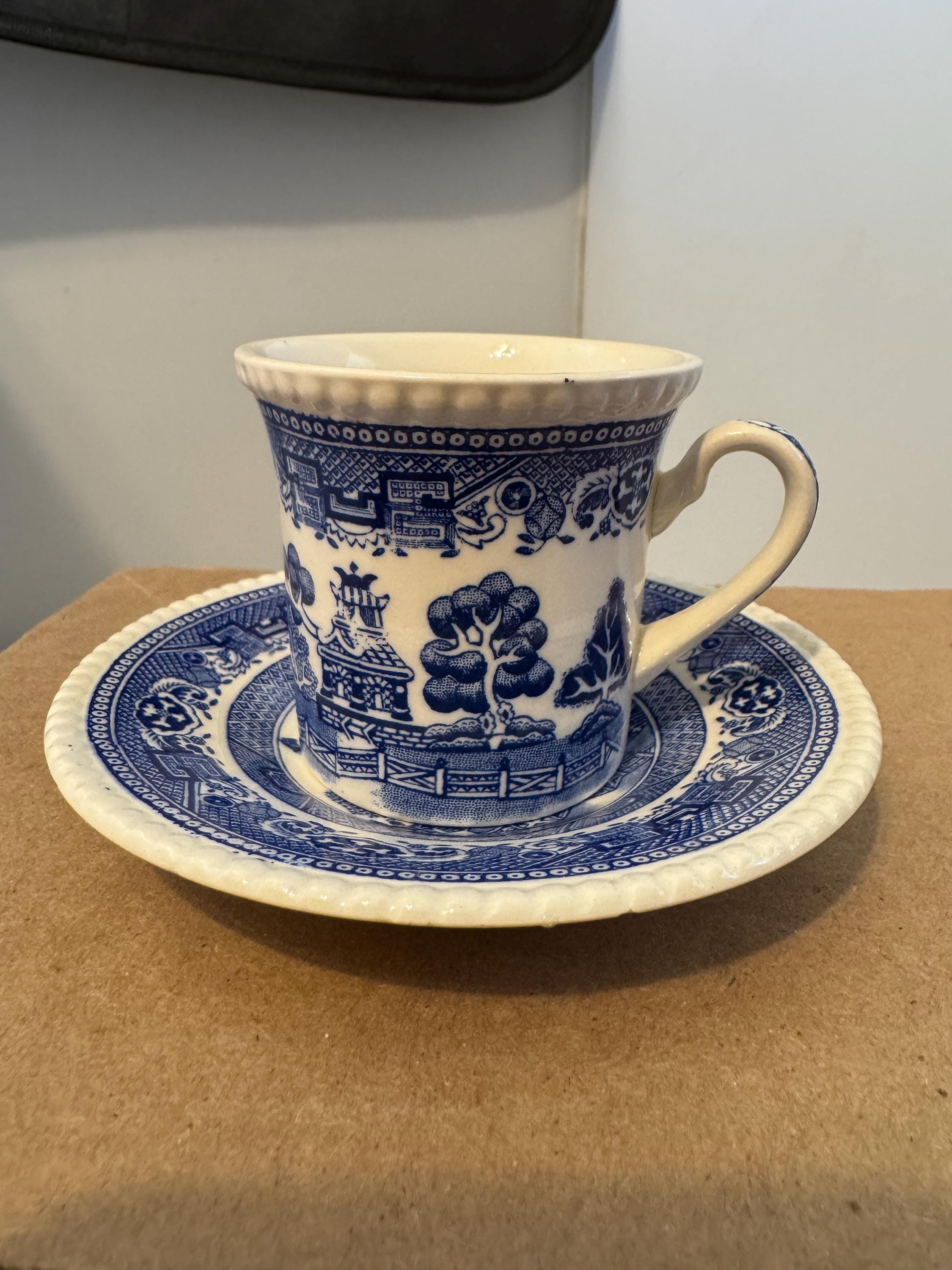 Blue Willow Cup and Saucer, Solian Ware by Simpson,s Cobridge