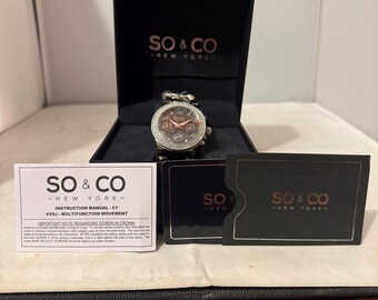 SO & Co Women's Chelsea Watch, Silver Chain Bracelet, Black Dial...New