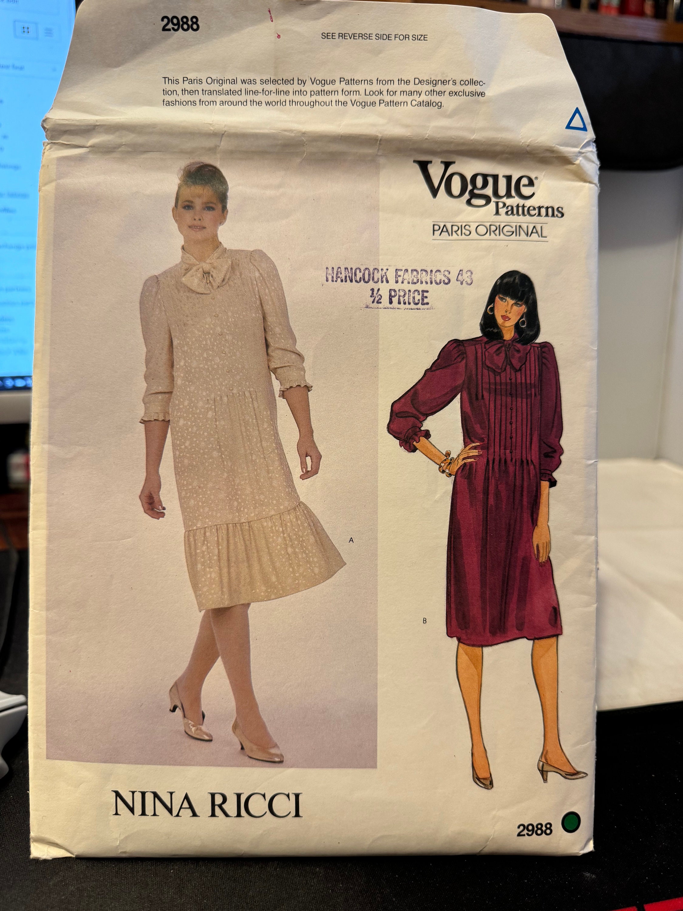Patterns Robes Paris Vogue Patterns Paris Original 2988 - Nina Ricci - Misses' Dress - Sizes ...