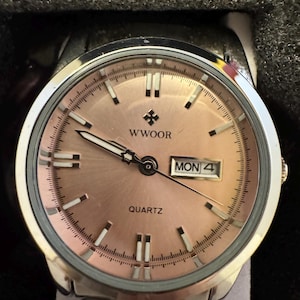 Reloj WWoor para mujer, 29 mm, esfera plateada rosa, día y fecha - Nuevo