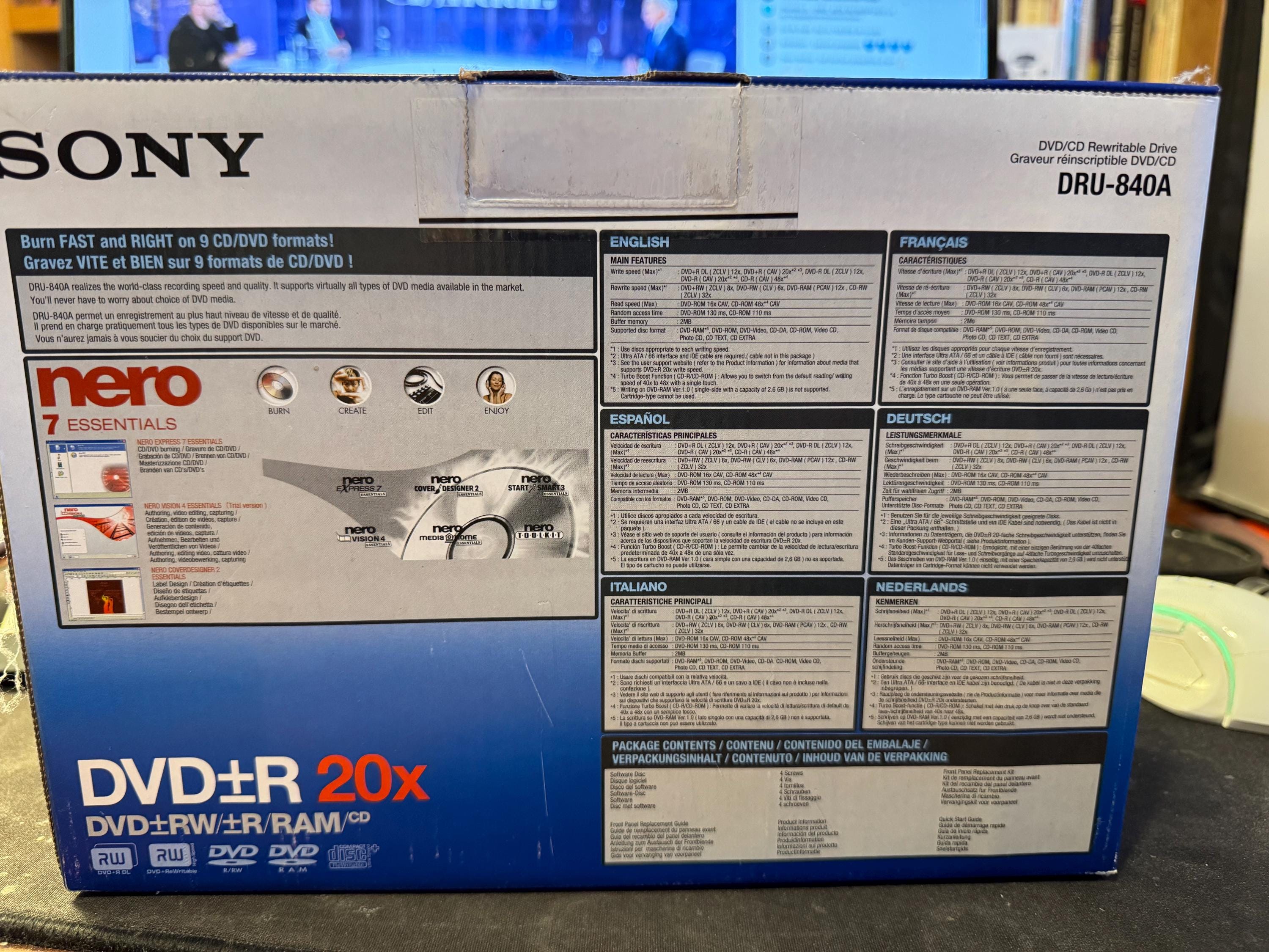 Sony DRU-840A DVD+R 20X Dvd/cd Rewritable Drive W/instructions - Etsy