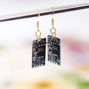 circuits earrings computer PCB earrings, Circuit board earrings, motherboard 18k gold hook, Microchip earrings Earrings, S925 craft Jewelery