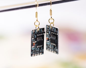 circuits earrings computer PCB earrings, Circuit board earrings, motherboard 18k gold hook, Microchip earrings Earrings, S925 craft Jewelery