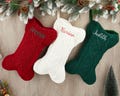 Personalized Dog Bone Christmas Stockings with Name, Bone Holiday Stocking for Dog, Christmas Dog Stocking,Embroidered Pet Stocking