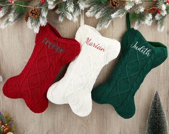 Personalisierte Hundeknochen Weihnachtsstrümpfe mit Namen, Knochen Weihnachtsstrumpf für Hund, Weihnachtshundestrumpf, gestickter Haustierstrumpf