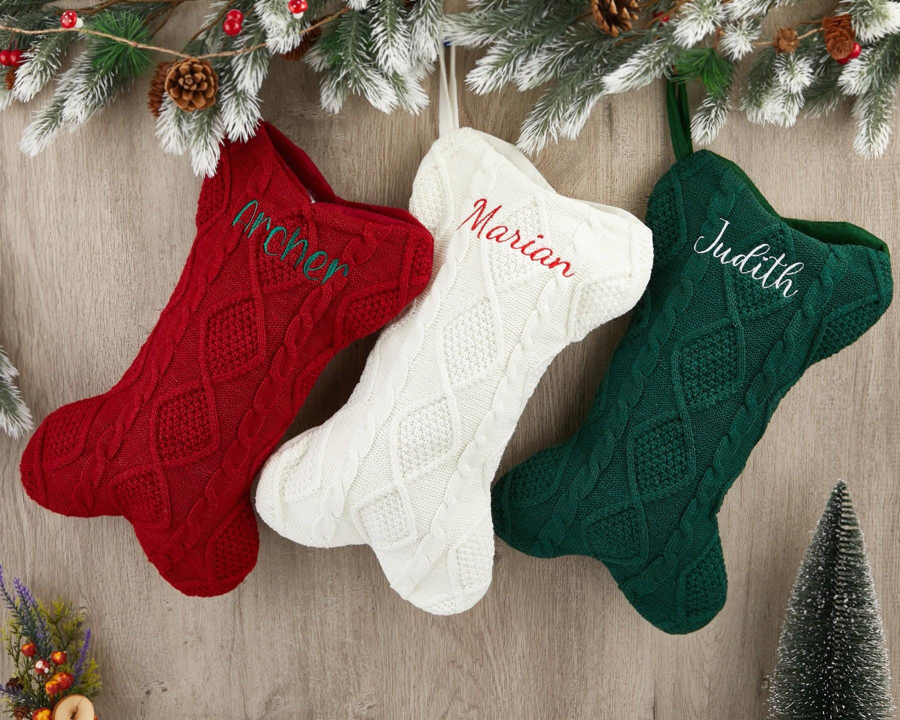 Personalized Dog Bone Christmas Stockings with Name, Bone Holiday Stocking for Dog, Christmas Dog Stocking,Embroidered Pet Stocking