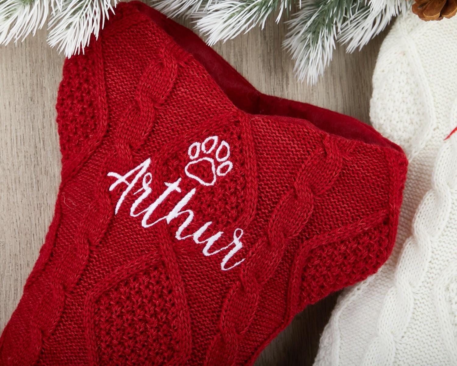 Personalized Dog Bone Christmas Stockings with Name, Bone Holiday Stocking for Dog, Christmas Dog Stocking,Embroidered Pet Stocking