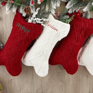 Personalized Dog Bone Christmas Stockings with Name, Bone Holiday Stocking for Dog, Embroidered Stocking, Knitted Stockings With Name