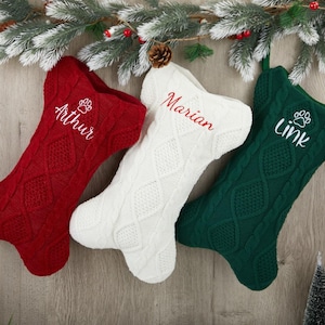 Personalized Dog Bone Christmas Stockings with Name, Bone Holiday Stocking for Dog, Christmas Dog Stocking,Embroidered Pet Stocking