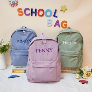 Personalisierter Kinderrucksack mit individuellem Namen bestickt, Schultasche mit verstellbaren Trägern, handbestickt, Geschenke für das Kind