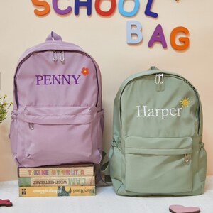 Sac à dos personnalisé, nom brodé à la main, choix de couleurs, cadeau pour fille garçon, sac à dos d'école, cartable avec bretelles réglables