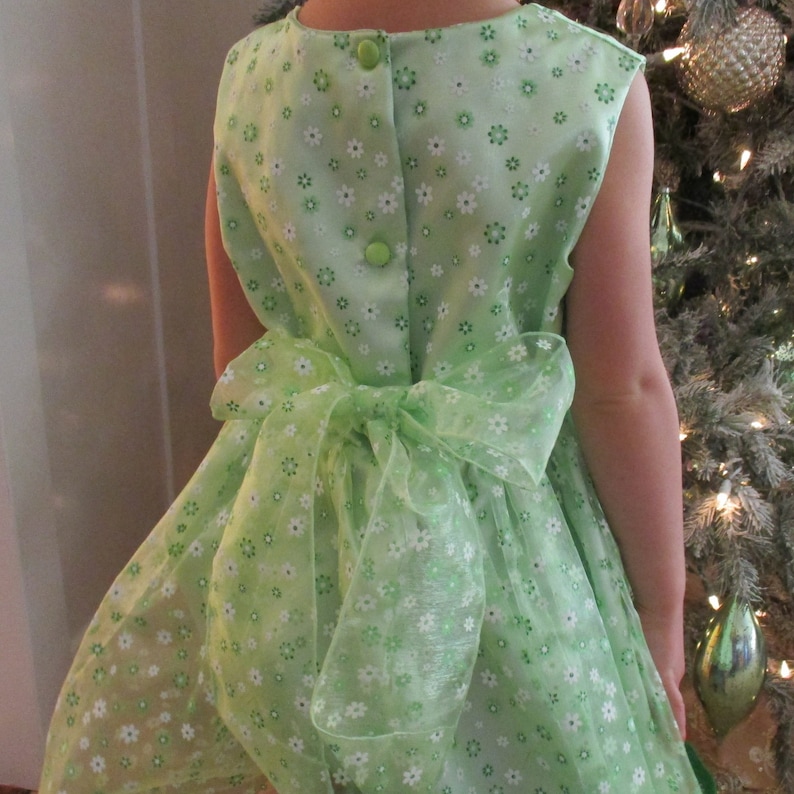 Sheer Floral Printed Bodice and Skirt 4- taffeta Underskirt- -Ruffle Sleeve Spring Green with White Flowers Dress-Sizes 12 Mo